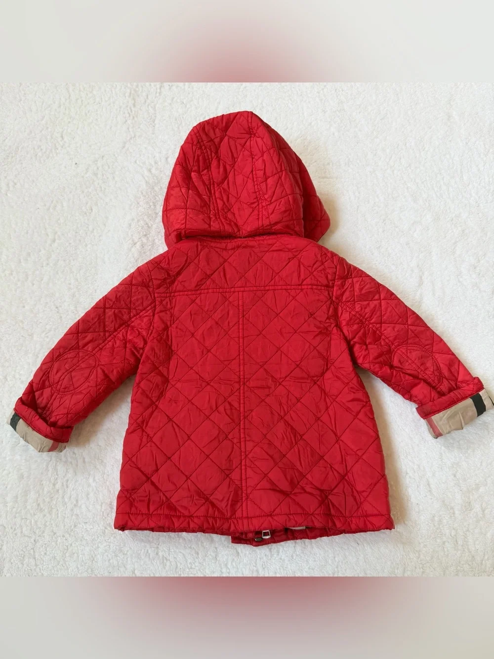 Burberry Toddler Girls Puffer Jacket 2T Nova Check Berry Red Horse Hooded Kids
